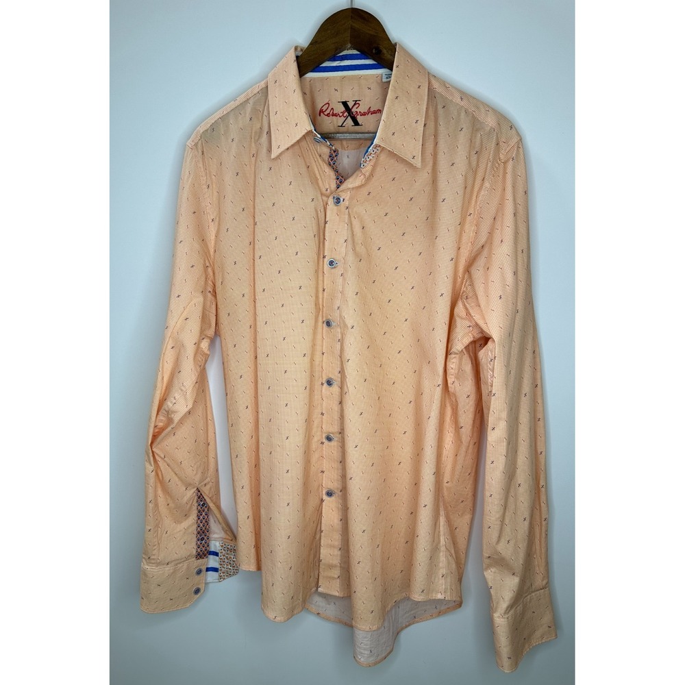 Robert Graham X Collection Orange Geometric Print Shirt XL Button LS Flip Cuff - Picture 9 of 16